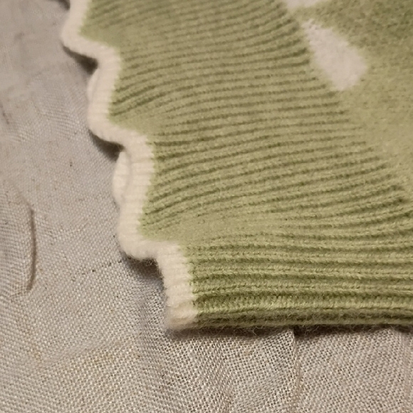 Daisy Pattern V-Neck Sweater - Light Green and White - Picture 3 of 6